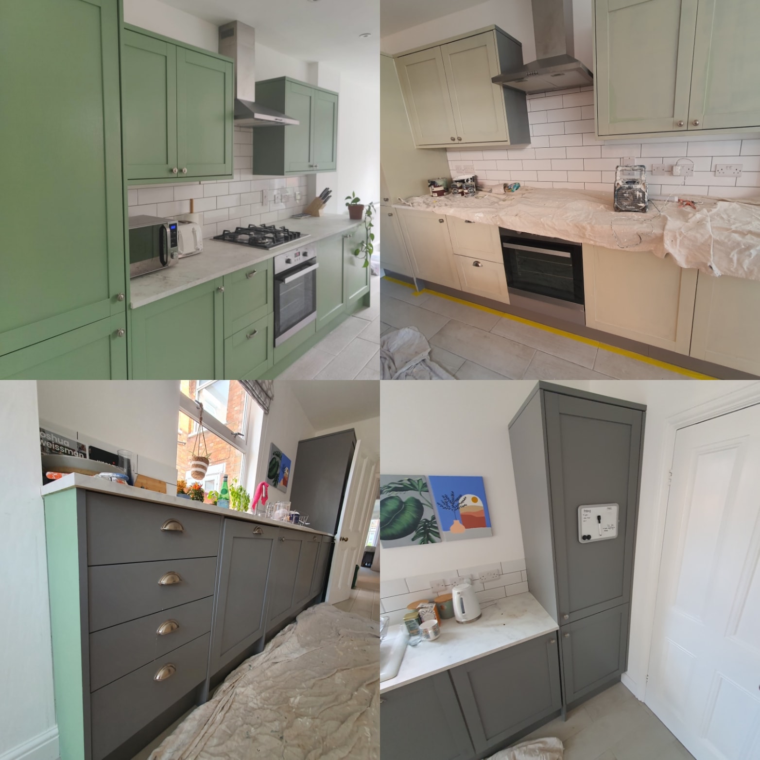 Kitchen cabinet repaint in Farrow & Ball sage green