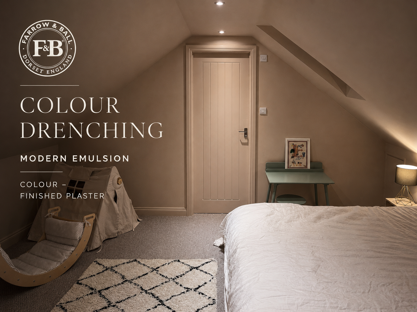 Farrow & Ball colour drenching bedroom in warm plaster tones