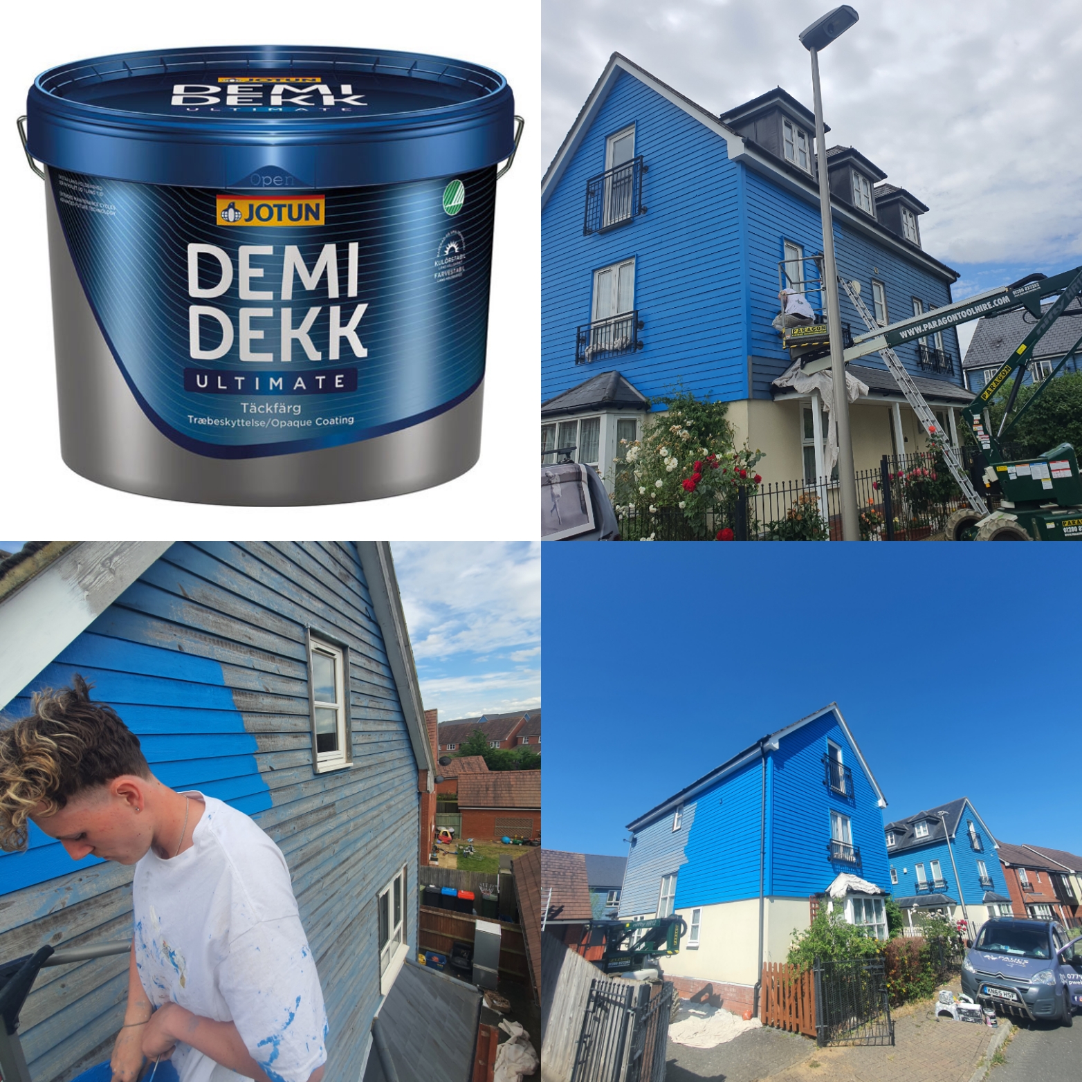 Jotun Demi-Dekk Ultimate — exterior timber cladding painted vivid blue, Milton Keynes