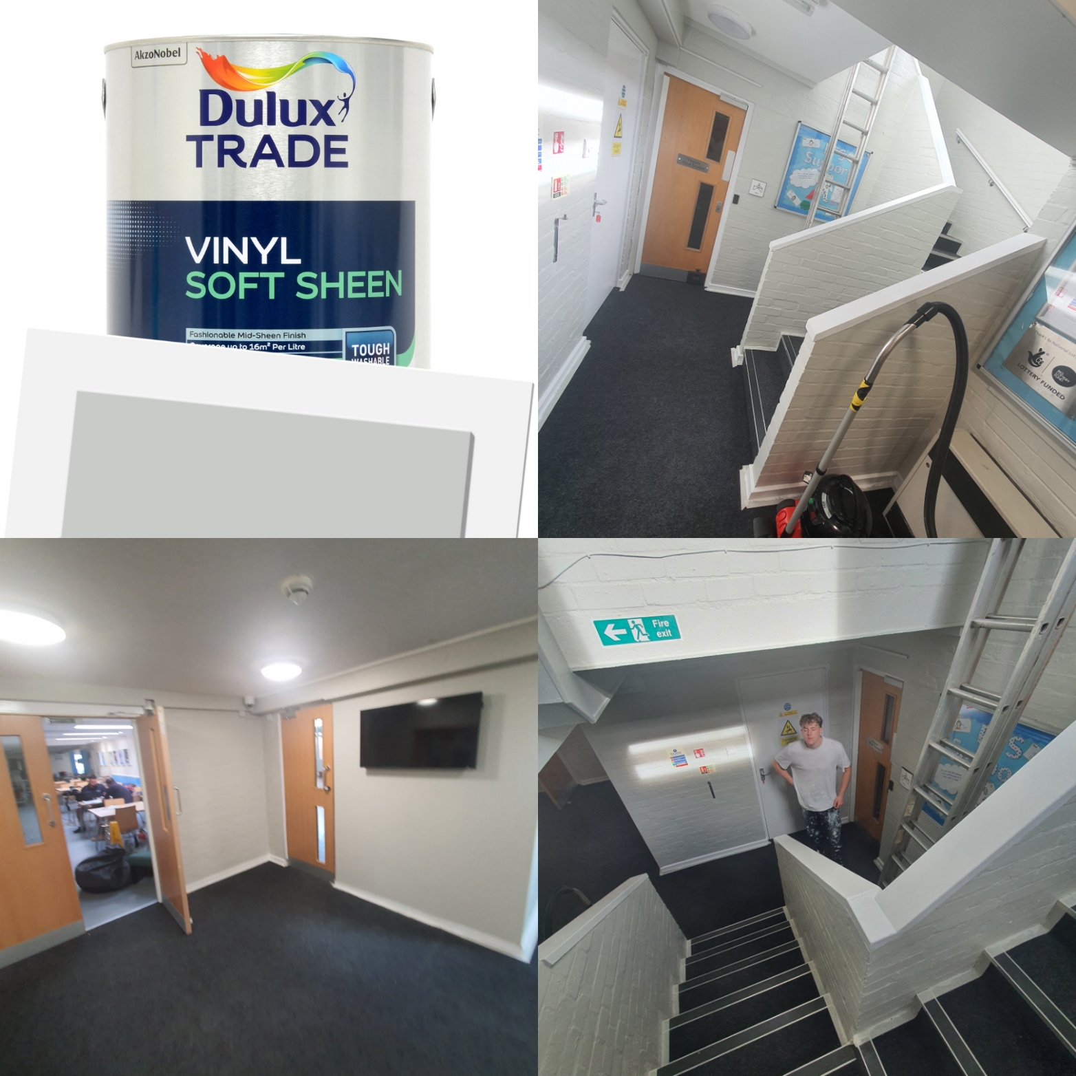 Commercial corridor — Dulux Trade Vinyl Soft Sheen, school/office interior repaint