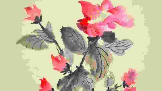 A painting of Natural Scenery on a green background