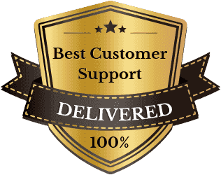 Badge saying “Best Customer Support Delivered 100%”