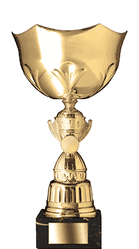 A gold trophy on a black background.