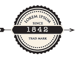 A black and white badge with arrows on it.