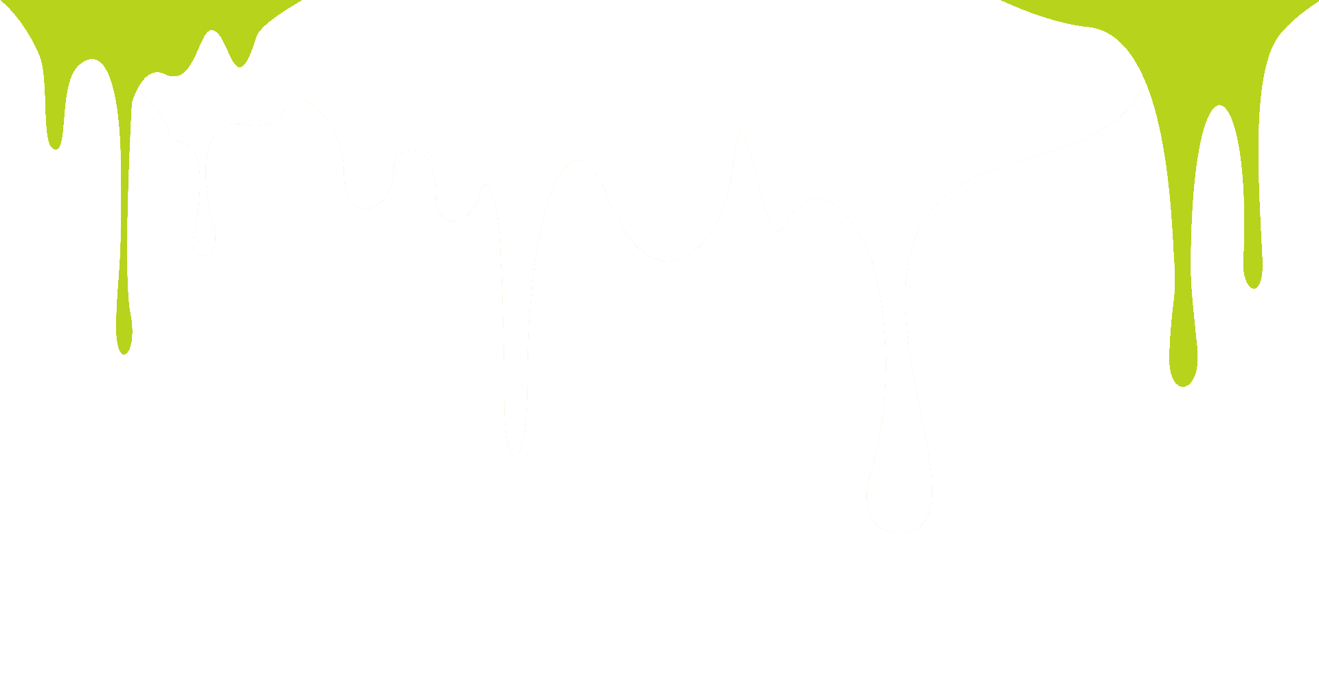 A green and white dripping paint on a blue background.