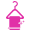 A pink hanging object with a hook in the shape of a house.