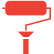 A red paint roller icon on a grey background.