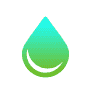 A green water drop logo on a dark background.