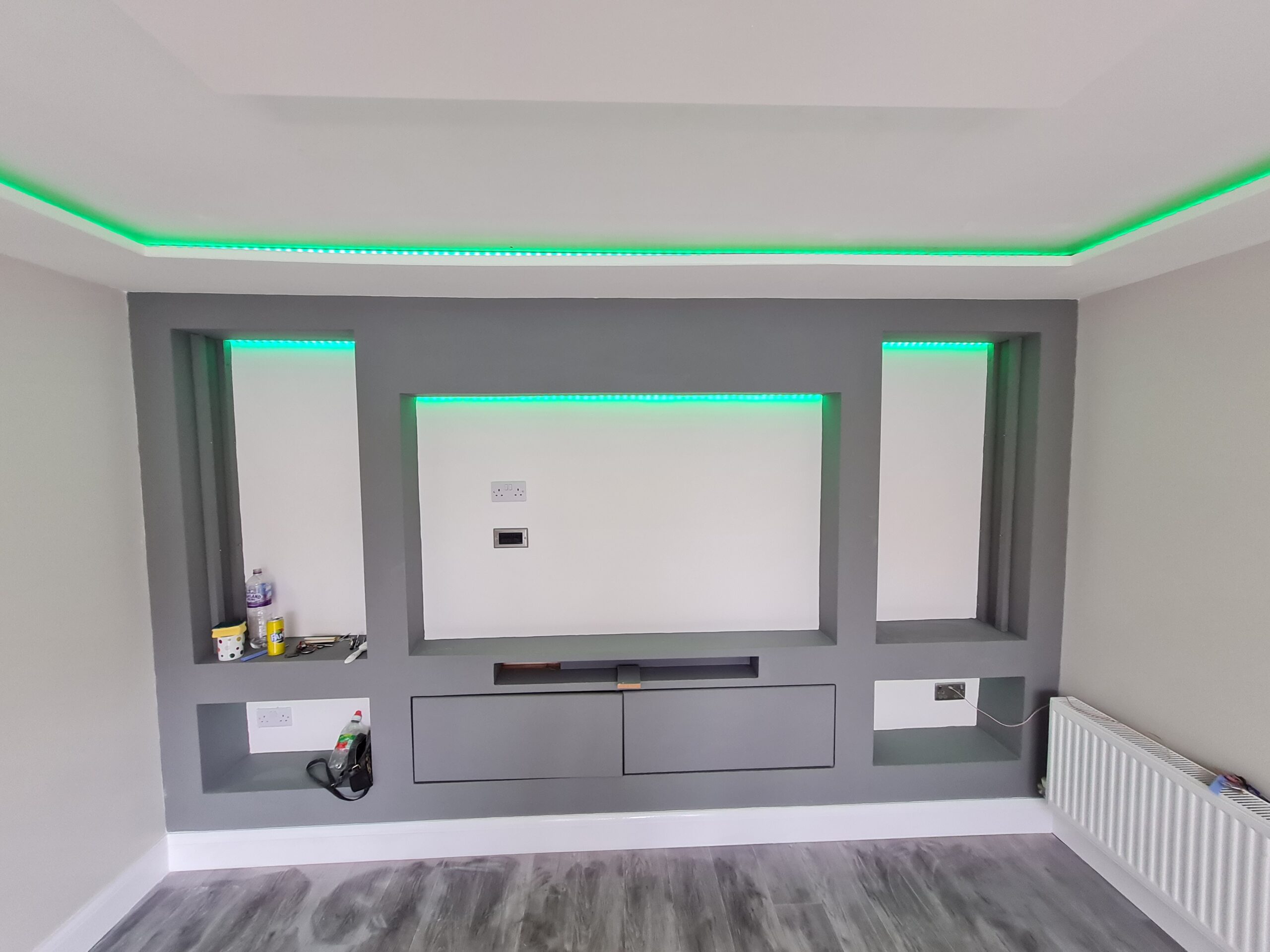 A newly-painted entertainment room