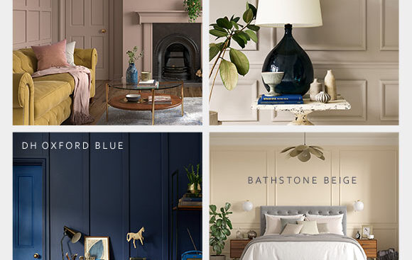 Four different pictures of a living room with different colors.