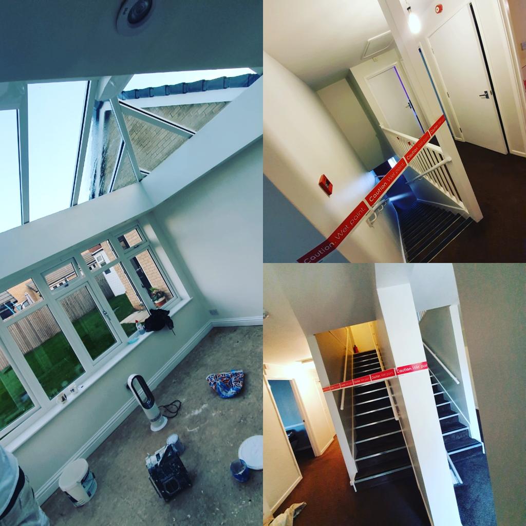 A series of photos showing a room being renovated.