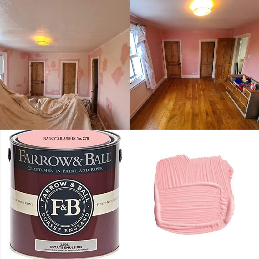 Farrow and Ball pink paint painted on a wall