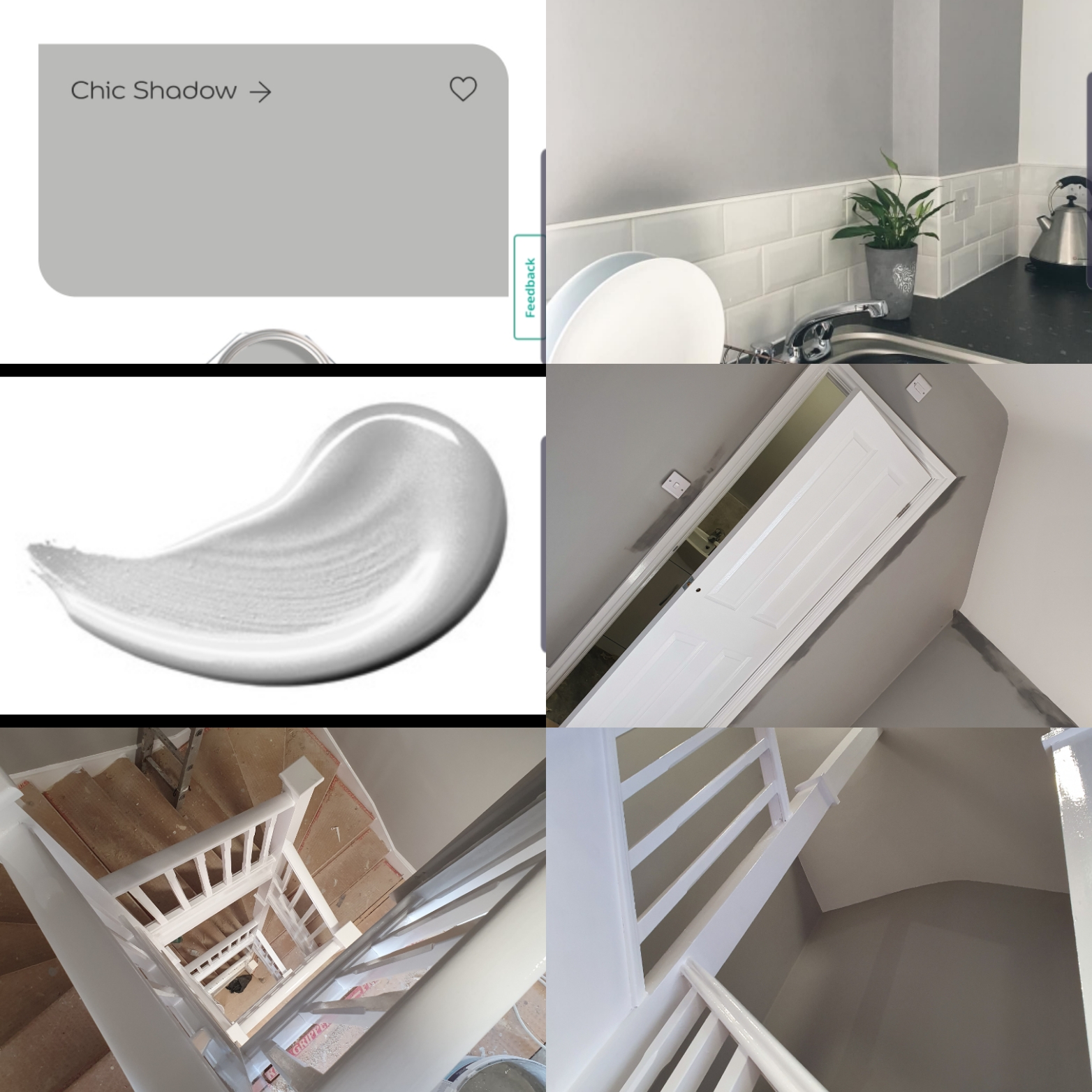 A series of pictures showing a bathroom with white walls.