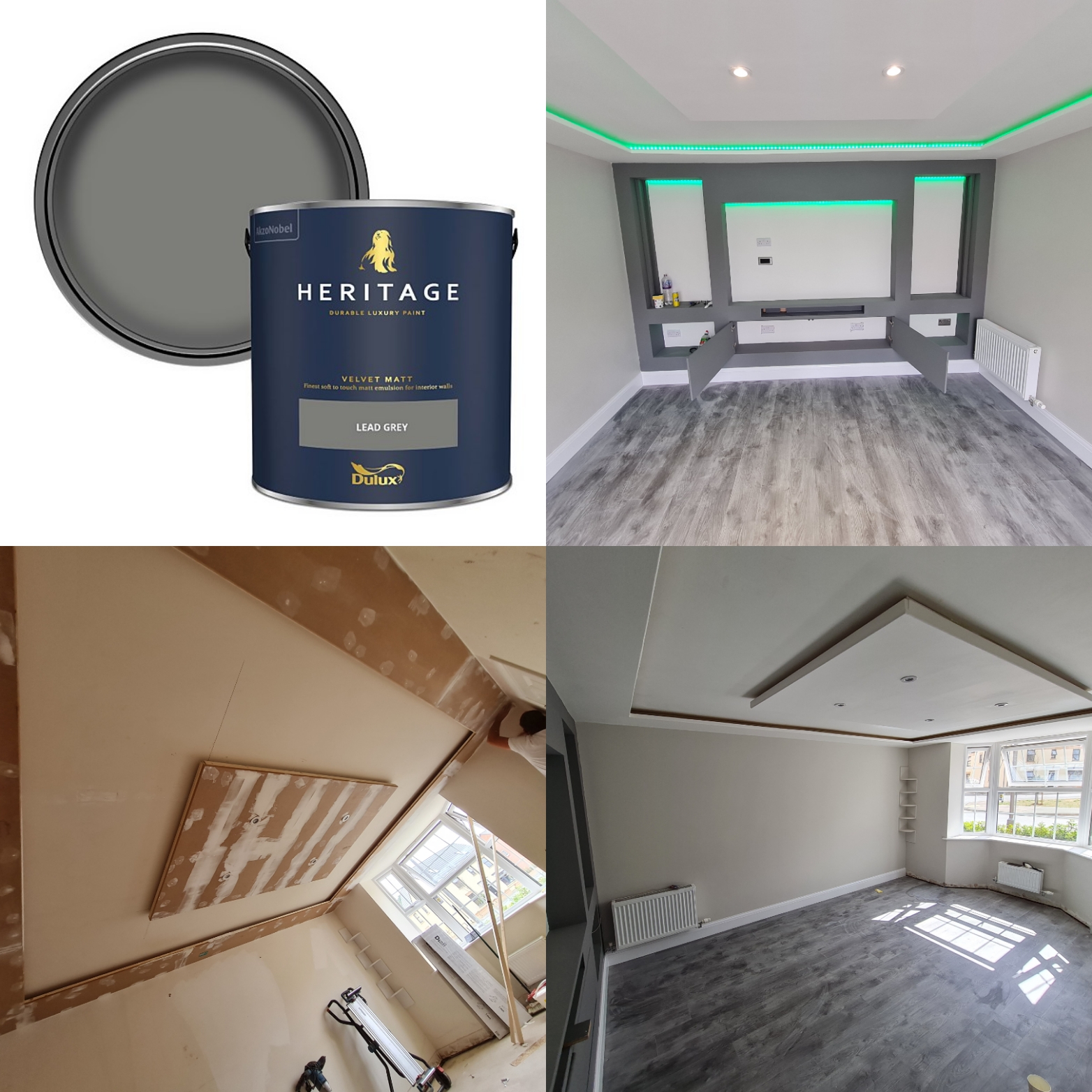 A collage of different paint colors and the interior.