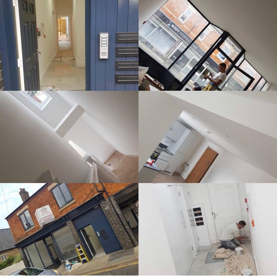 A collage of pictures showing the construction of a building.