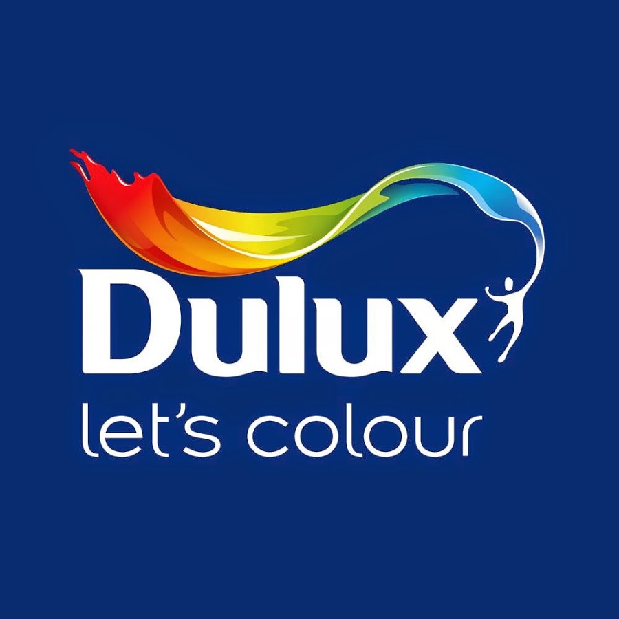 The dulux let's colour logo on a blue background.
