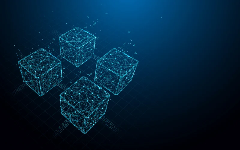 Digital network cubes on dark blue background.